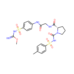 COC(=N)NS(=O)(=O)c1ccc(NC(=O)CNC(=O)[C@@H]2CCCN2C(=O)NS(=O)(=O)c2ccc(C)cc2)cc1 ZINC000029480780