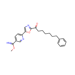 COC(=N)c1ccc(-c2cnc(C(=O)CCCCCCc3ccccc3)o2)nc1 ZINC000103239600