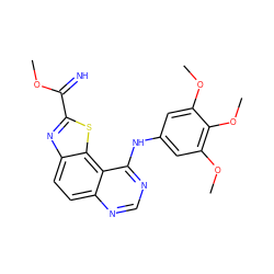 COC(=N)c1nc2ccc3ncnc(Nc4cc(OC)c(OC)c(OC)c4)c3c2s1 ZINC000096270431