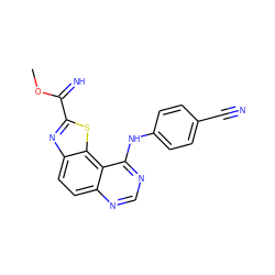 COC(=N)c1nc2ccc3ncnc(Nc4ccc(C#N)cc4)c3c2s1 ZINC000096270451