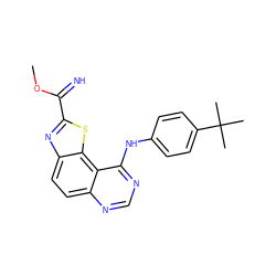 COC(=N)c1nc2ccc3ncnc(Nc4ccc(C(C)(C)C)cc4)c3c2s1 ZINC000096270450