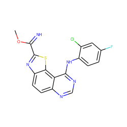 COC(=N)c1nc2ccc3ncnc(Nc4ccc(F)cc4Cl)c3c2s1 ZINC000096270443