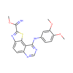 COC(=N)c1nc2ccc3ncnc(Nc4ccc(OC)c(OC)c4)c3c2s1 ZINC000207594155