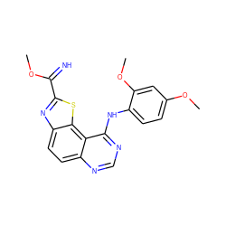 COC(=N)c1nc2ccc3ncnc(Nc4ccc(OC)cc4OC)c3c2s1 ZINC000096270446