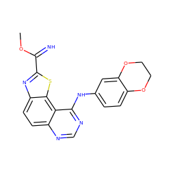 COC(=N)c1nc2ccc3ncnc(Nc4ccc5c(c4)OCCO5)c3c2s1 ZINC000207593428