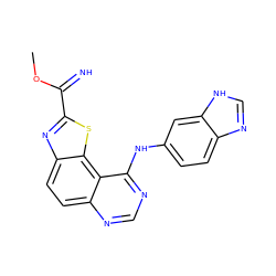 COC(=N)c1nc2ccc3ncnc(Nc4ccc5nc[nH]c5c4)c3c2s1 ZINC000207579759