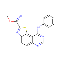 COC(=N)c1nc2ccc3ncnc(Nc4ccccc4)c3c2s1 ZINC000096270454