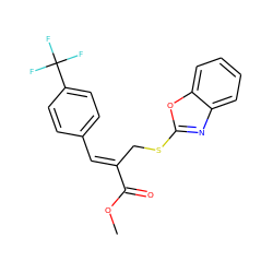 COC(=O)/C(=C/c1ccc(C(F)(F)F)cc1)CSc1nc2ccccc2o1 ZINC000169308070