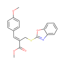 COC(=O)/C(=C/c1ccc(OC)cc1)CSc1nc2ccccc2o1 ZINC000169308071