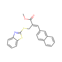 COC(=O)/C(=C/c1ccc2ccccc2c1)CSc1nc2ccccc2s1 ZINC000169308079