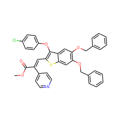 COC(=O)/C(=C/c1sc2cc(OCc3ccccc3)c(OCc3ccccc3)cc2c1Oc1ccc(Cl)cc1)c1ccncc1 ZINC000029410110