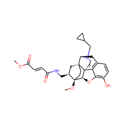 COC(=O)/C=C/C(=O)NC[C@H]1C[C@@]23CC[C@]1(OC)[C@@H]1Oc4c(O)ccc5c4[C@@]12CCN(CC1CC1)[C@@H]3C5 ZINC000095575248
