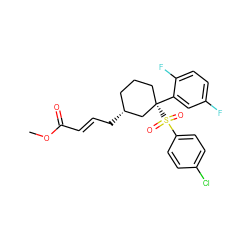 COC(=O)/C=C/C[C@@H]1CCC[C@](c2cc(F)ccc2F)(S(=O)(=O)c2ccc(Cl)cc2)C1 ZINC000036175685