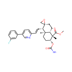 COC(=O)[C@@]1(C)[C@H]2CC[C@@]3(CO3)[C@@H](/C=C/c3ccc(-c4cccc(F)c4)cn3)[C@]2(C)CC[C@H]1OC([NH])=O ZINC001772621832