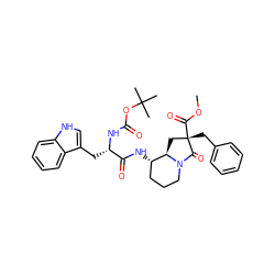 COC(=O)[C@@]1(Cc2ccccc2)C[C@@H]2[C@@H](NC(=O)[C@H](Cc3c[nH]c4ccccc34)NC(=O)OC(C)(C)C)CCCN2C1=O ZINC000027089510