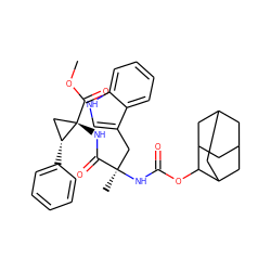 COC(=O)[C@@]1(NC(=O)[C@@](C)(Cc2c[nH]c3ccccc23)NC(=O)OC2C3CC4CC(C3)CC2C4)C[C@H]1c1ccccc1 ZINC000027733284