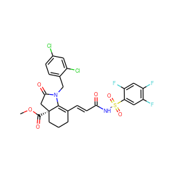 COC(=O)[C@@]12CCCC(/C=C/C(=O)NS(=O)(=O)c3cc(F)c(F)cc3F)=C1N(Cc1ccc(Cl)cc1Cl)C(=O)C2 ZINC000044418413