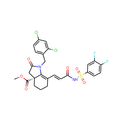 COC(=O)[C@@]12CCCC(/C=C/C(=O)NS(=O)(=O)c3ccc(F)c(F)c3)=C1N(Cc1ccc(Cl)cc1Cl)C(=O)C2 ZINC000042875345