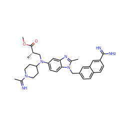 COC(=O)[C@@H](C)CN(c1ccc2c(c1)nc(C)n2Cc1ccc2ccc(C(=N)N)cc2c1)C1CCN(C(C)=N)CC1 ZINC000028018628