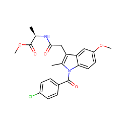 COC(=O)[C@@H](C)NC(=O)Cc1c(C)n(C(=O)c2ccc(Cl)cc2)c2ccc(OC)cc12 ZINC000012892334