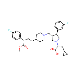 COC(=O)[C@@H](CCC1CCN(C[C@H]2CN([C@H](CC3CC3)C(=O)O)C[C@@H]2c2cccc(F)c2)CC1)c1ccc(F)cc1 ZINC000084632226