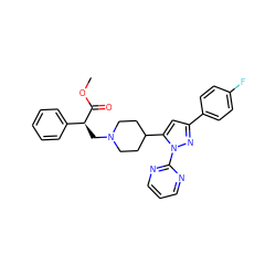 COC(=O)[C@@H](CN1CCC(c2cc(-c3ccc(F)cc3)nn2-c2ncccn2)CC1)c1ccccc1 ZINC000072318218