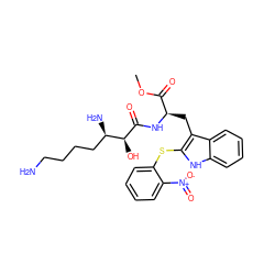 COC(=O)[C@@H](Cc1c(Sc2ccccc2[N+](=O)[O-])[nH]c2ccccc12)NC(=O)[C@@H](O)[C@H](N)CCCCN ZINC000028000417