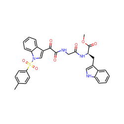 COC(=O)[C@@H](Cc1c[nH]c2ccccc12)NC(=O)CNC(=O)C(=O)c1cn(S(=O)(=O)c2ccc(C)cc2)c2ccccc12 ZINC000473123788