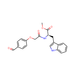COC(=O)[C@@H](Cc1c[nH]c2ccccc12)NC(=O)COc1ccc(C=O)cc1 ZINC000028821208