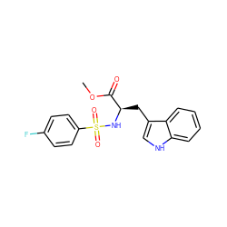 COC(=O)[C@@H](Cc1c[nH]c2ccccc12)NS(=O)(=O)c1ccc(F)cc1 ZINC000015326478