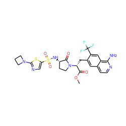 COC(=O)[C@@H](Cc1cc2ccnc(N)c2cc1C(F)(F)F)N1CC[C@H](NS(=O)(=O)c2cnc(N3CCC3)s2)C1=O ZINC000142613237