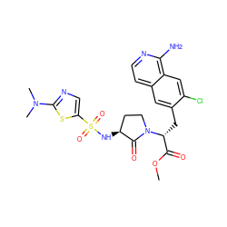 COC(=O)[C@@H](Cc1cc2ccnc(N)c2cc1Cl)N1CC[C@H](NS(=O)(=O)c2cnc(N(C)C)s2)C1=O ZINC000142572539