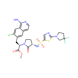 COC(=O)[C@@H](Cc1cc2ccnc(N)c2cc1Cl)N1CC[C@H](NS(=O)(=O)c2cnc(N3CCC(F)(F)C3)s2)C1=O ZINC000142528841