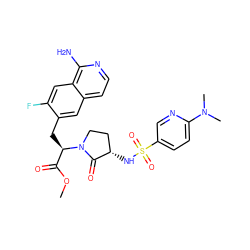 COC(=O)[C@@H](Cc1cc2ccnc(N)c2cc1F)N1CC[C@H](NS(=O)(=O)c2ccc(N(C)C)nc2)C1=O ZINC000142562051