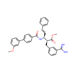 COC(=O)[C@@H](Cc1cccc(C(=N)N)c1)[C@H](/C=C/c1ccccc1)NC(=O)c1ccc(-c2cccc(OC)c2)cc1 ZINC000027522171