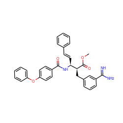 COC(=O)[C@@H](Cc1cccc(C(=N)N)c1)[C@H](/C=C/c1ccccc1)NC(=O)c1ccc(Oc2ccccc2)cc1 ZINC000027518348