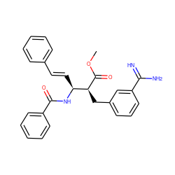 COC(=O)[C@@H](Cc1cccc(C(=N)N)c1)[C@H](/C=C/c1ccccc1)NC(=O)c1ccccc1 ZINC000012355248