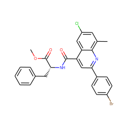 COC(=O)[C@@H](Cc1ccccc1)NC(=O)c1cc(-c2ccc(Br)cc2)nc2c(C)cc(Cl)cc12 ZINC000027631304