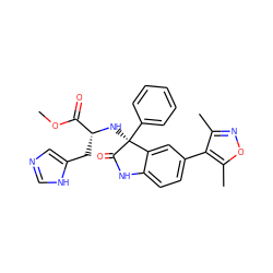 COC(=O)[C@@H](Cc1cnc[nH]1)N[C@@]1(c2ccccc2)C(=O)Nc2ccc(-c3c(C)noc3C)cc21 ZINC000219429179