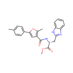 COC(=O)[C@@H](Cc1nc2ccccc2[nH]1)NC(=O)c1cc(-c2ccc(C)cc2)oc1C ZINC000045352120