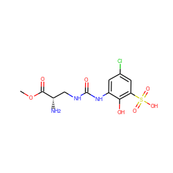 COC(=O)[C@@H](N)CNC(=O)Nc1cc(Cl)cc(S(=O)(=O)O)c1O ZINC000149284724