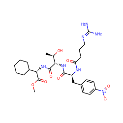 COC(=O)[C@@H](NC(=O)[C@@H](NC(=O)[C@H](Cc1ccc([N+](=O)[O-])cc1)NC(=O)CCCN=C(N)N)[C@@H](C)O)C1CCCCC1 ZINC000026957501