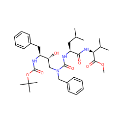 COC(=O)[C@@H](NC(=O)[C@H](CC(C)C)NC(=O)N(Cc1ccccc1)C[C@@H](O)[C@H](Cc1ccccc1)NC(=O)OC(C)(C)C)C(C)C ZINC000028103203