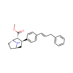 COC(=O)[C@@H]1[C@@H](c2ccc(/C=C/Cc3ccccc3)cc2)C[C@H]2CC[C@H]1N2C ZINC000100921458