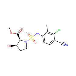 COC(=O)[C@@H]1[C@H](O)CCN1S(=O)(=O)Nc1ccc(C#N)c(Cl)c1C ZINC000028822689