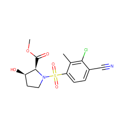 COC(=O)[C@@H]1[C@H](O)CCN1S(=O)(=O)c1ccc(C#N)c(Cl)c1C ZINC000028822692