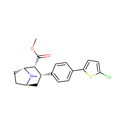 COC(=O)[C@@H]1[C@H](c2ccc(-c3ccc(Cl)s3)cc2)C[C@H]2CC[C@H]1N2C ZINC000101031376