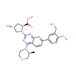 COC(=O)[C@@H]1C[C@@H](O)CN1c1nc(N2CCOC[C@@H]2C)c2ccc(-c3ccc(OC)c(CO)c3)nc2n1 ZINC000139079364