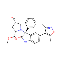 COC(=O)[C@@H]1C[C@H](O)CN1[C@@]1(c2ccccc2)C(=O)Nc2ccc(-c3c(C)noc3C)cc21 ZINC001772653401