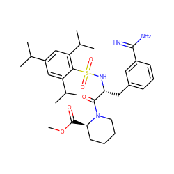 COC(=O)[C@@H]1CCCCN1C(=O)[C@@H](Cc1cccc(C(=N)N)c1)NS(=O)(=O)c1c(C(C)C)cc(C(C)C)cc1C(C)C ZINC000026847106